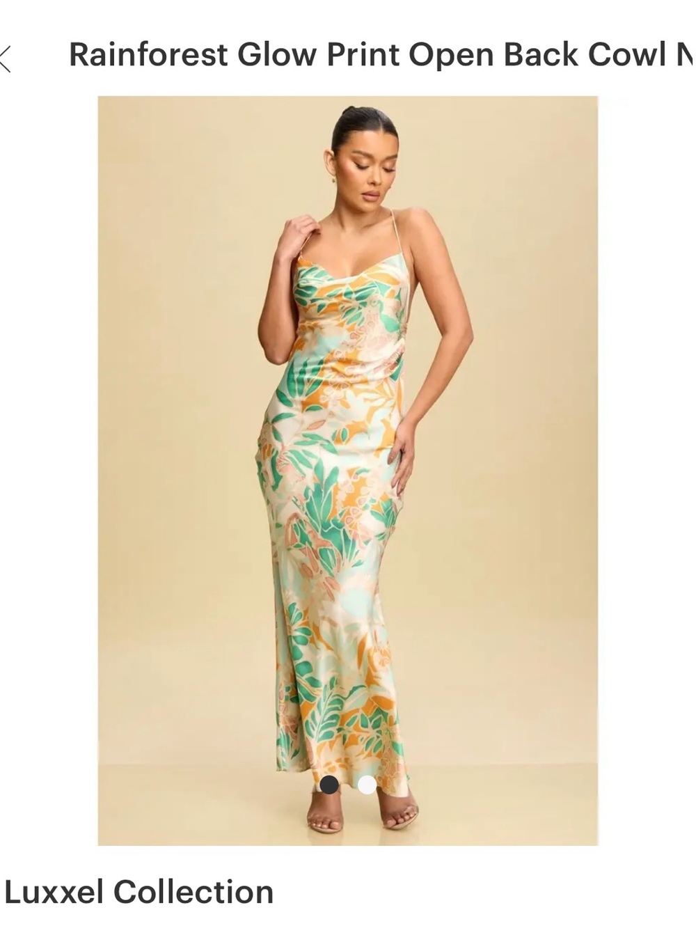 Luxxel Tropical Leaf Cowl Maxi Dress - Green & Gold